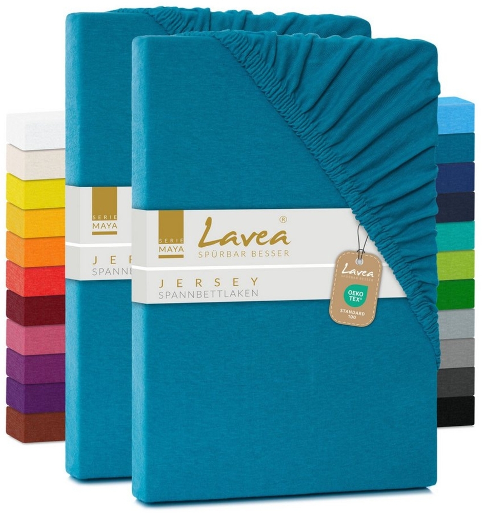 Lavea Spannbettlaken Maya, in Gr. 60x140, 90x200, 120x200, 140x200, 180x200 oder 200x220 cm, Baumwolle, Gummizug: rundum, (2 Stück), Jersey Spannbetttuch für Topper, Boxspring- und Wasserbetten Bild 1