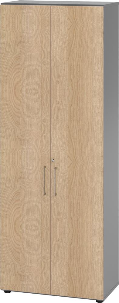 bümö® smart Aktenschrank abschließbar für 6 Ordnerhöhen in Graphit/Eiche Bild 1