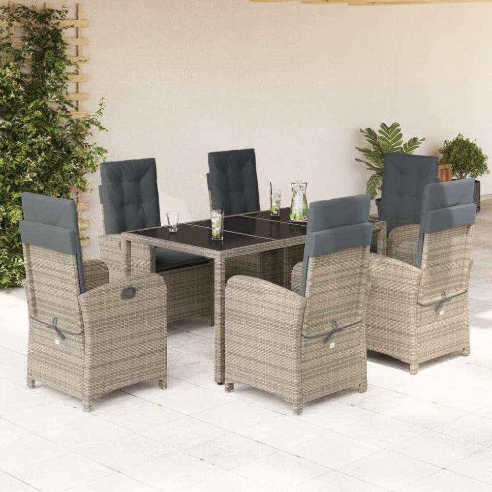 vidaXL 7-tlg. Garten-Essgruppe mit Kissen Grau Poly Rattan Bild 1