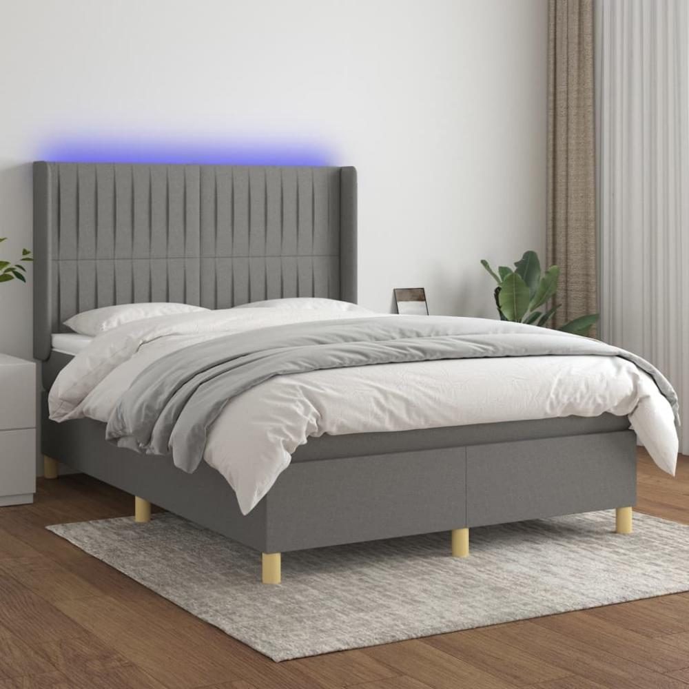 vidaXL Boxspringbett mit Matratze & LED Dunkelgrau 140x190 cm Stoff 3139030 Bild 1