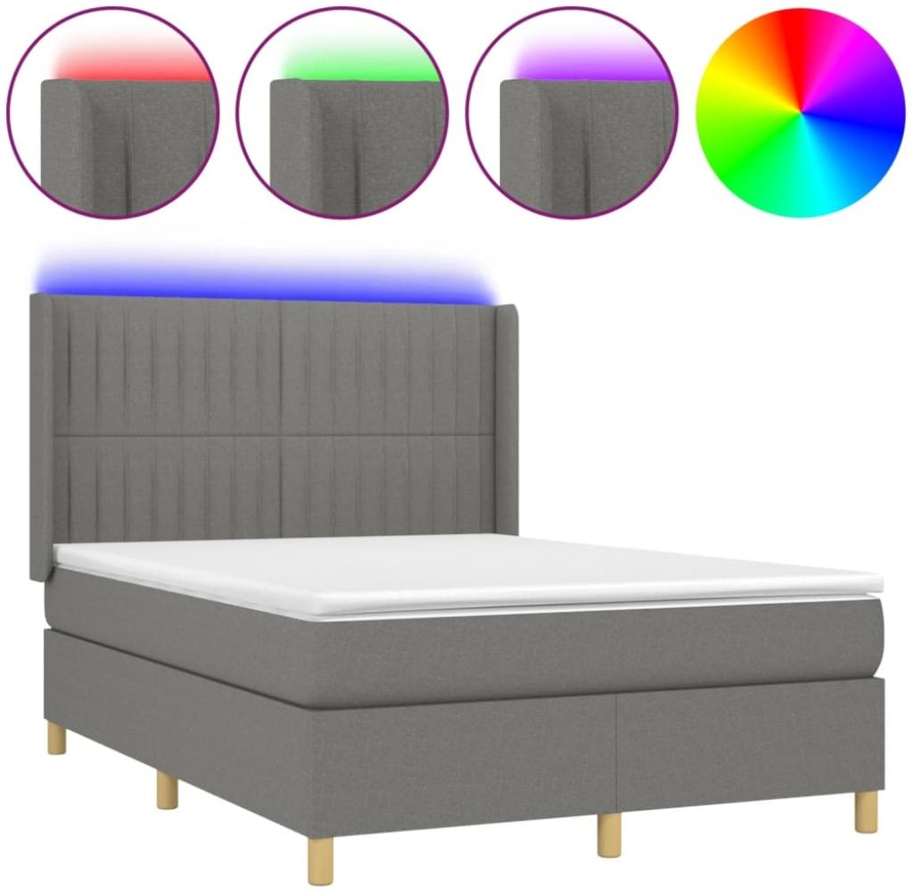 vidaXL Boxspringbett mit Matratze & LED Dunkelgrau 140x190 cm Stoff 3139030 Bild 1