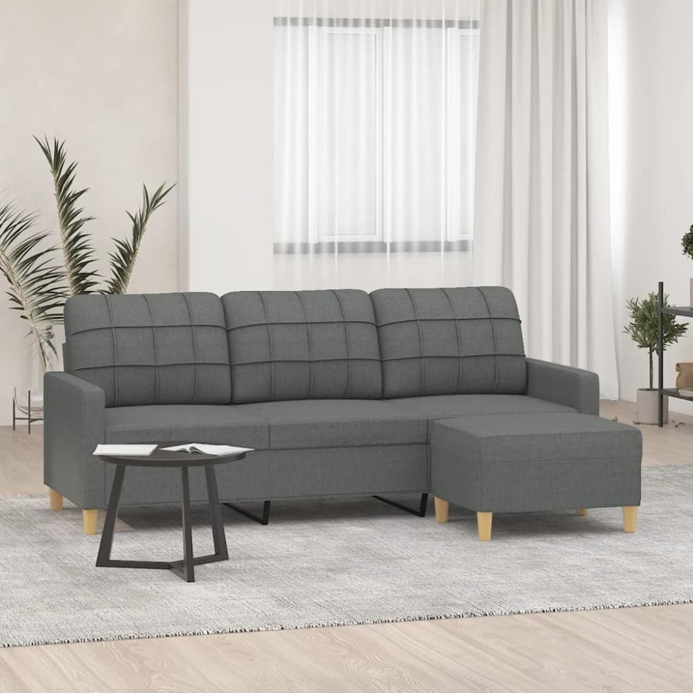 vidaXL 3-Sitzer-Sofa mit Hocker Dunkelgrau 180 cm Stoff 3201002 Bild 1