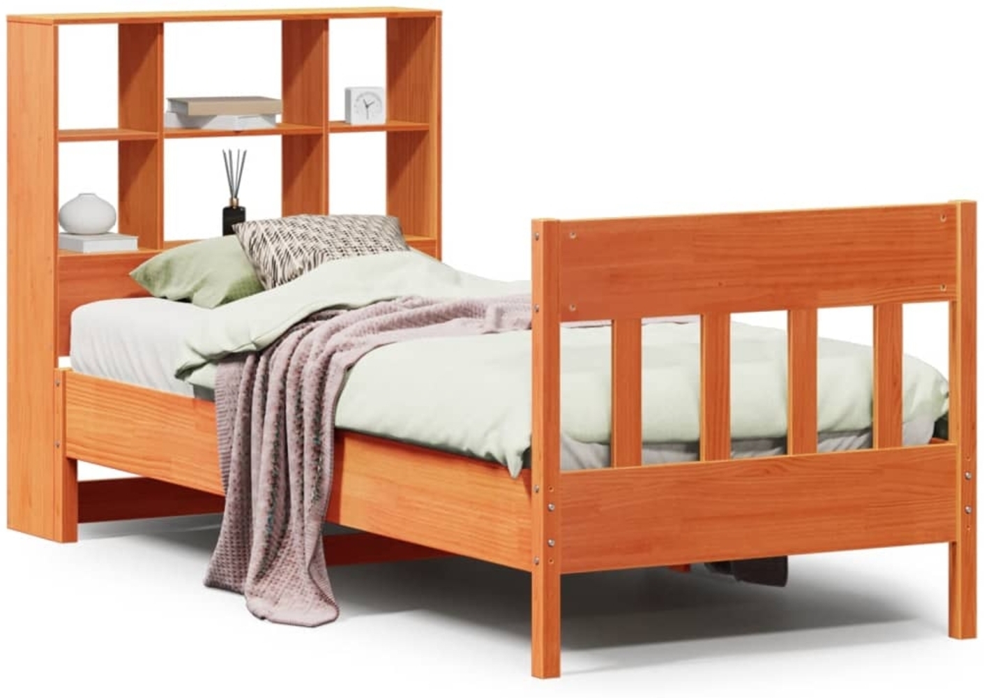 vidaXL Massivholzbett ohne Matratze Wachsbraun 90x190 cm Kiefernholz 3323244 Bild 1