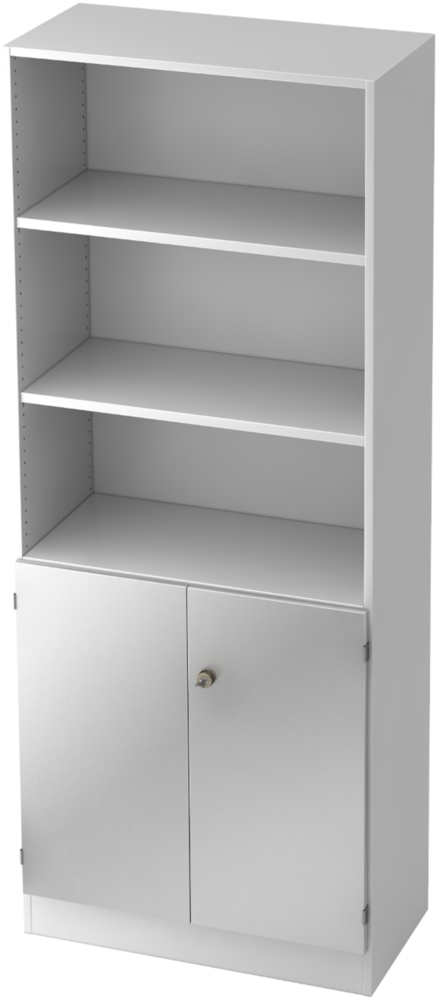 bümö office Regal-Aktenschrank abschließbar, Büroschrank groß aus FSC-Holz, 80cm breit in Weiß/Silber - abschließbarer Schrank, Büroschrank abschließbar, Büro Möbel Schrank System, 6770-W-S-SG Bild 1