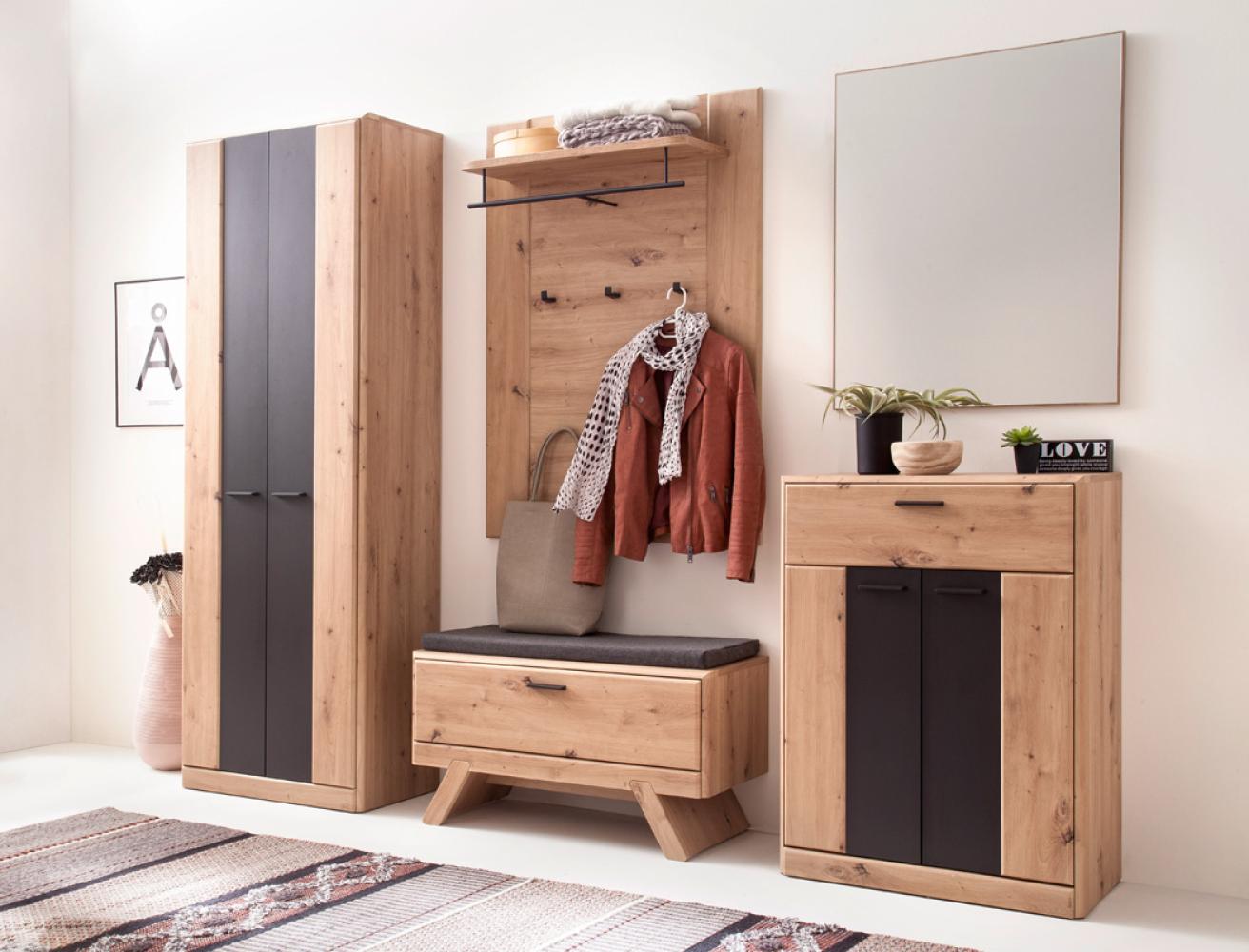 Garderobe Carvin 30 Balkeneiche Cosmos grey 5-teilig Garderobenset mit Sitzkissen Bild 1