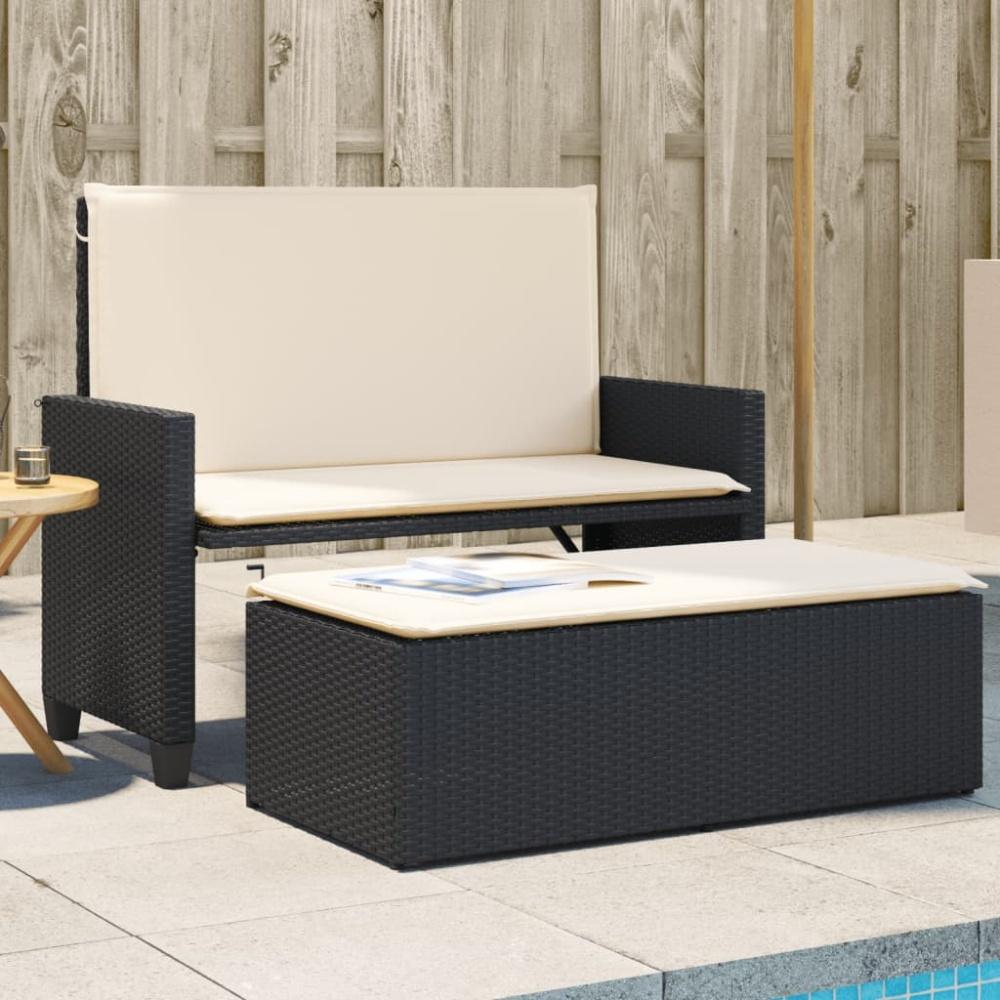 vidaXL Gartenbank mit Kissen und Hocker Schwarz Poly Rattan 368407 Bild 1