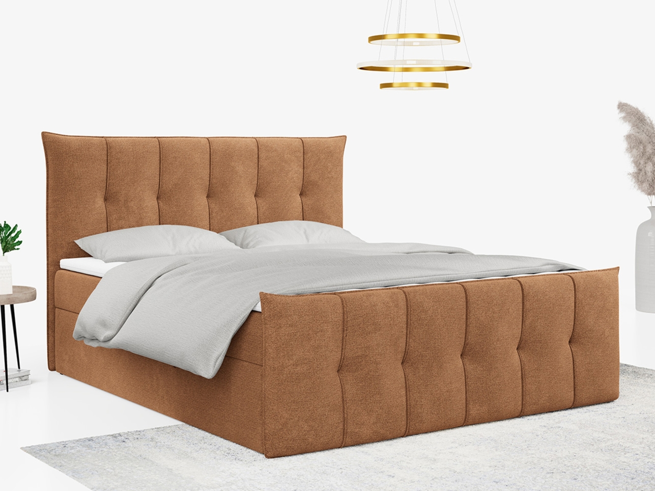 Boxspringbett, mit Fußteil, 2 Bettkästen - PREMIUM-11 - 180x200cm - Orange Stoff - H4 Bild 1