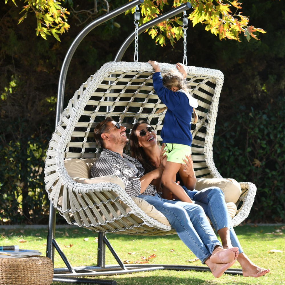 Capri Swing Gartenschaukel Rattan Hängesessel mit Gestell Hängeschaukel Cunda Weiß Bild 1