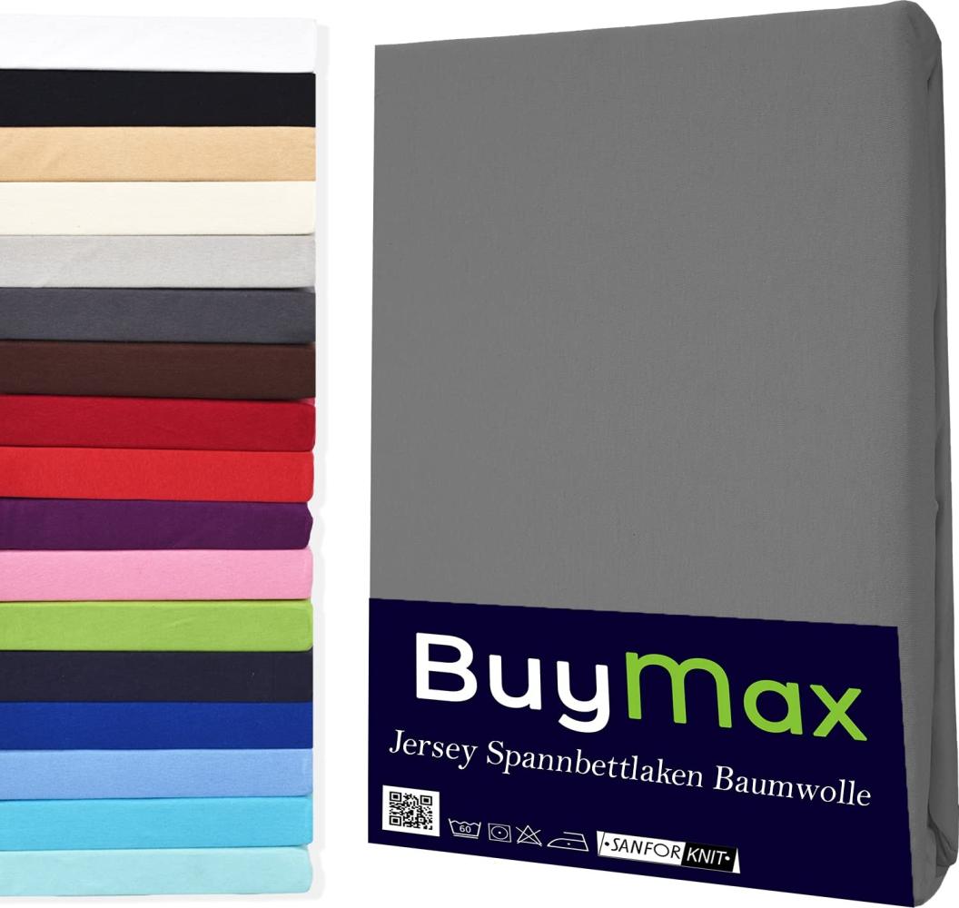 Buymax Spannbettlaken 160x200 cm Doppelpack 100% Baumwolle Spannbetttuch Bettlaken Jersey, Matratzenhöhe bis 25 cm, Farbe Anthrazit-Grau Bild 1