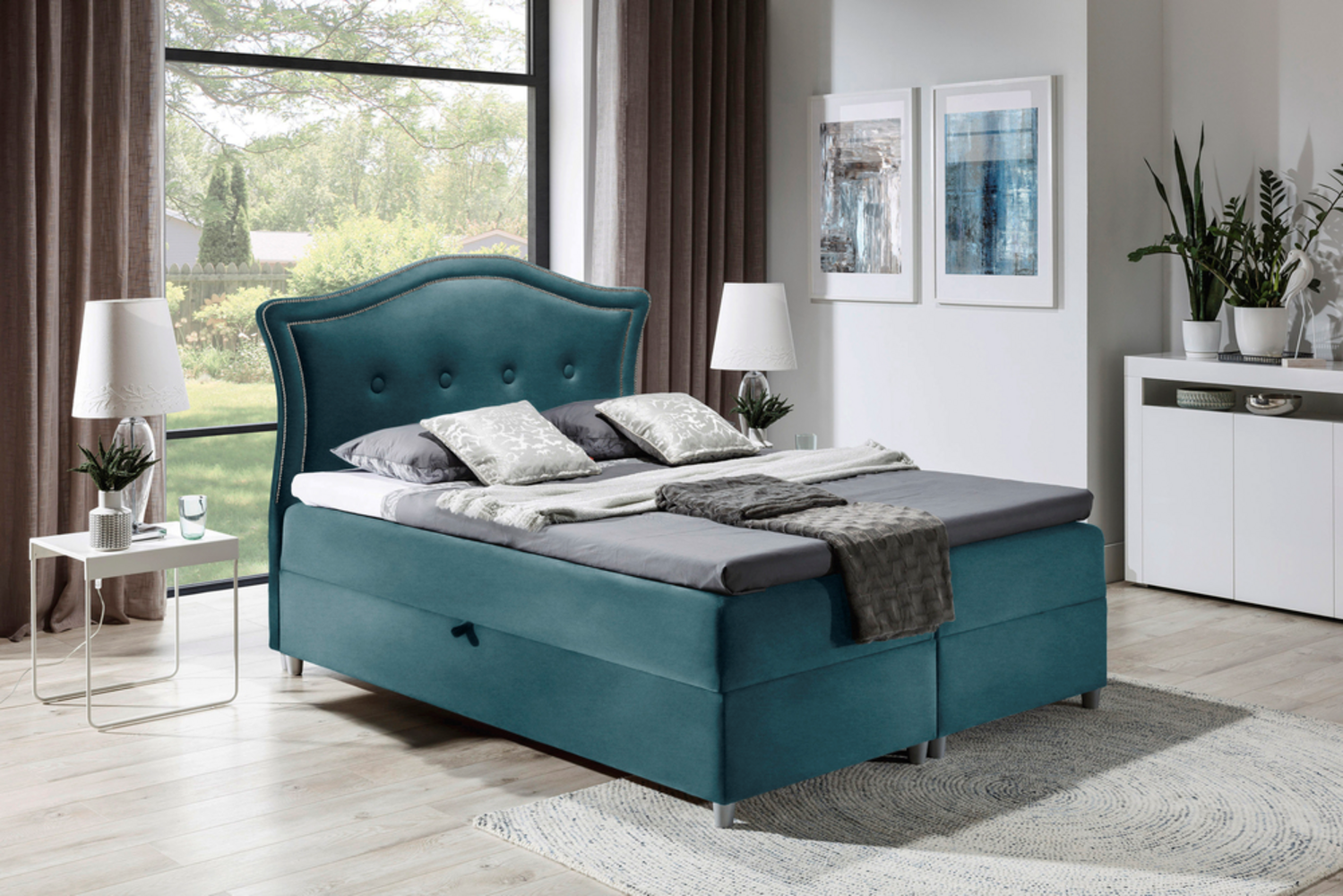 99rooms Marlon Boxspringbett Velours 140x200 cm Türkis Bild 1