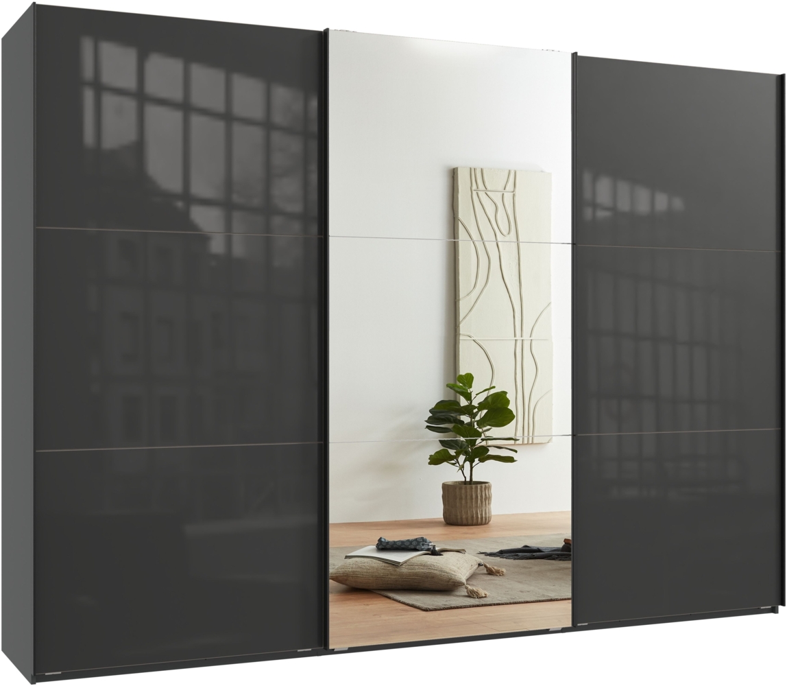 Schwebetürenschrank Kleiderschrank 300 cm Vollausst. Spiegel Glasfront Anthrazit Bild 1