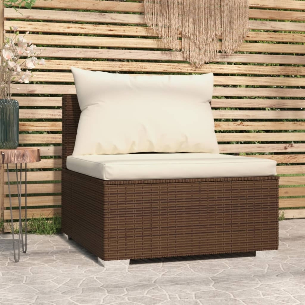 vidaXL Garten-Mittelsofa mit Kissen Braun Poly Rattan 317504 Bild 1