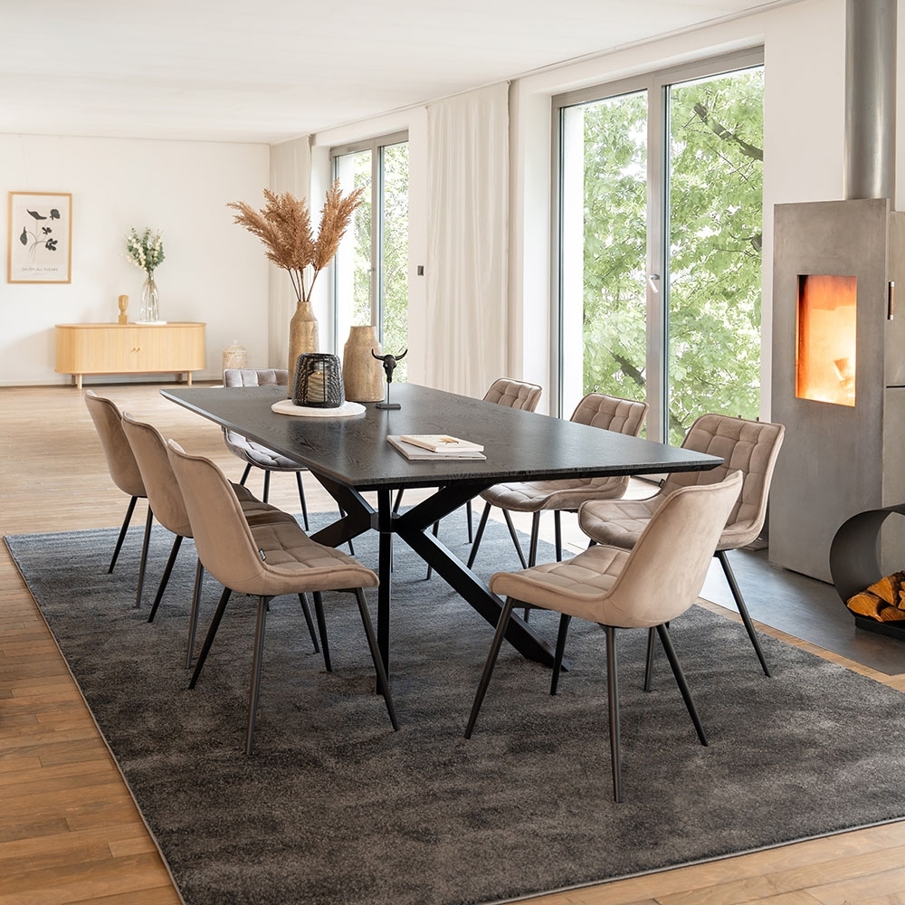 HOME DELUXE Essgruppe Eckig AVENCIA inkl. Sternfuß - 200 x 120 cm Dark Oak 8 Stühle Hellbraun Bild 1