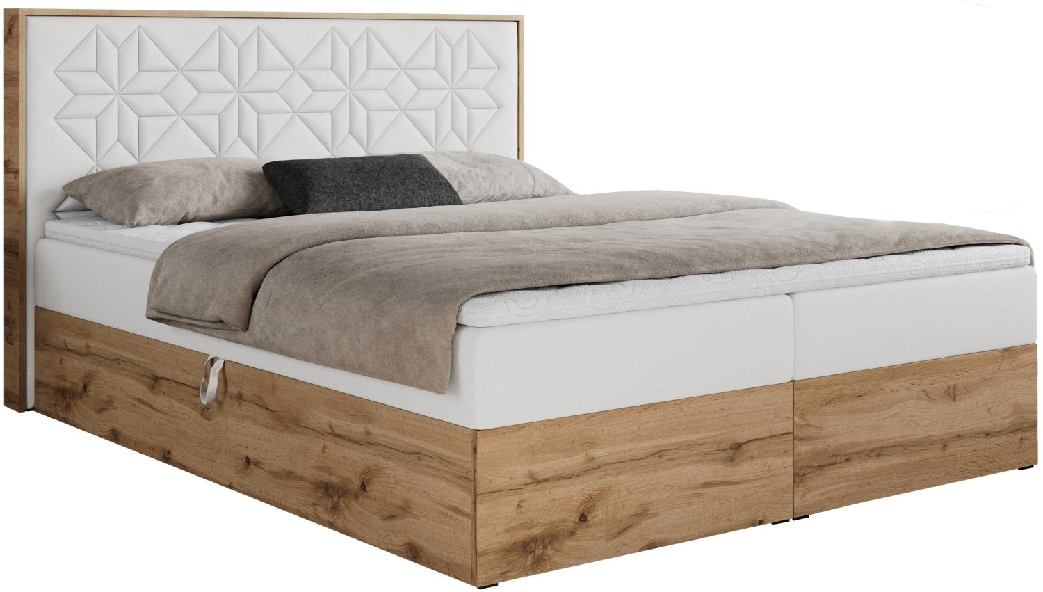 Boxspringbett mit Kopfteil und Topper, Polsterbett - NESSI - 180 x 200 cm - Weiß Kunstleder - H4 - Topper Visco Bild 1