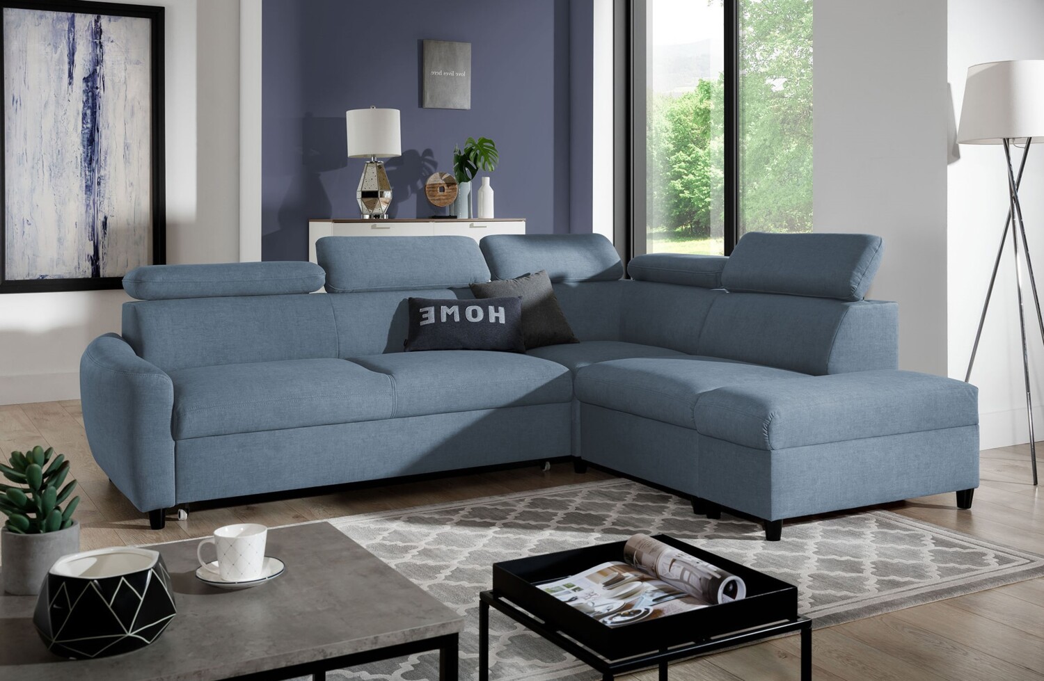 99rooms Latos Ecksofa Velours ESITO Blau Rechts mit Bild 1