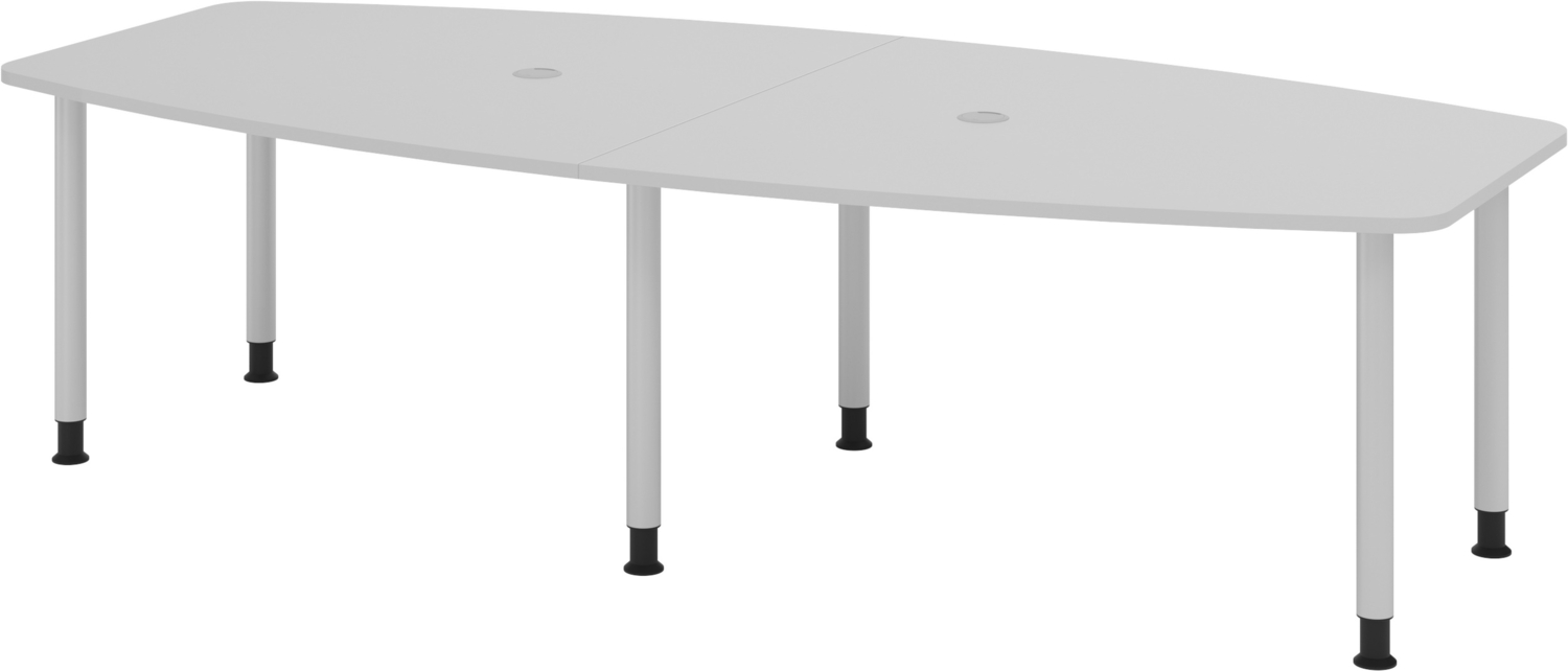 bümö Konferenztisch oval 280x130 cm großer Besprechungstisch in grau, Besprechungstisch mit Gestell in silber, Meetingtisch für 10 Personen, XXL-Tisch für Besprechungsraum & Meeting, KT28C-5-S Bild 1