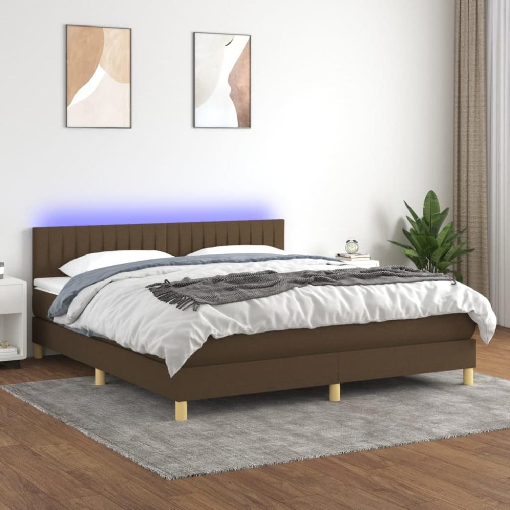 vidaXL Boxspringbett mit Matratze & LED Dunkelbraun 180x200 cm Stoff 3133896 Bild 1