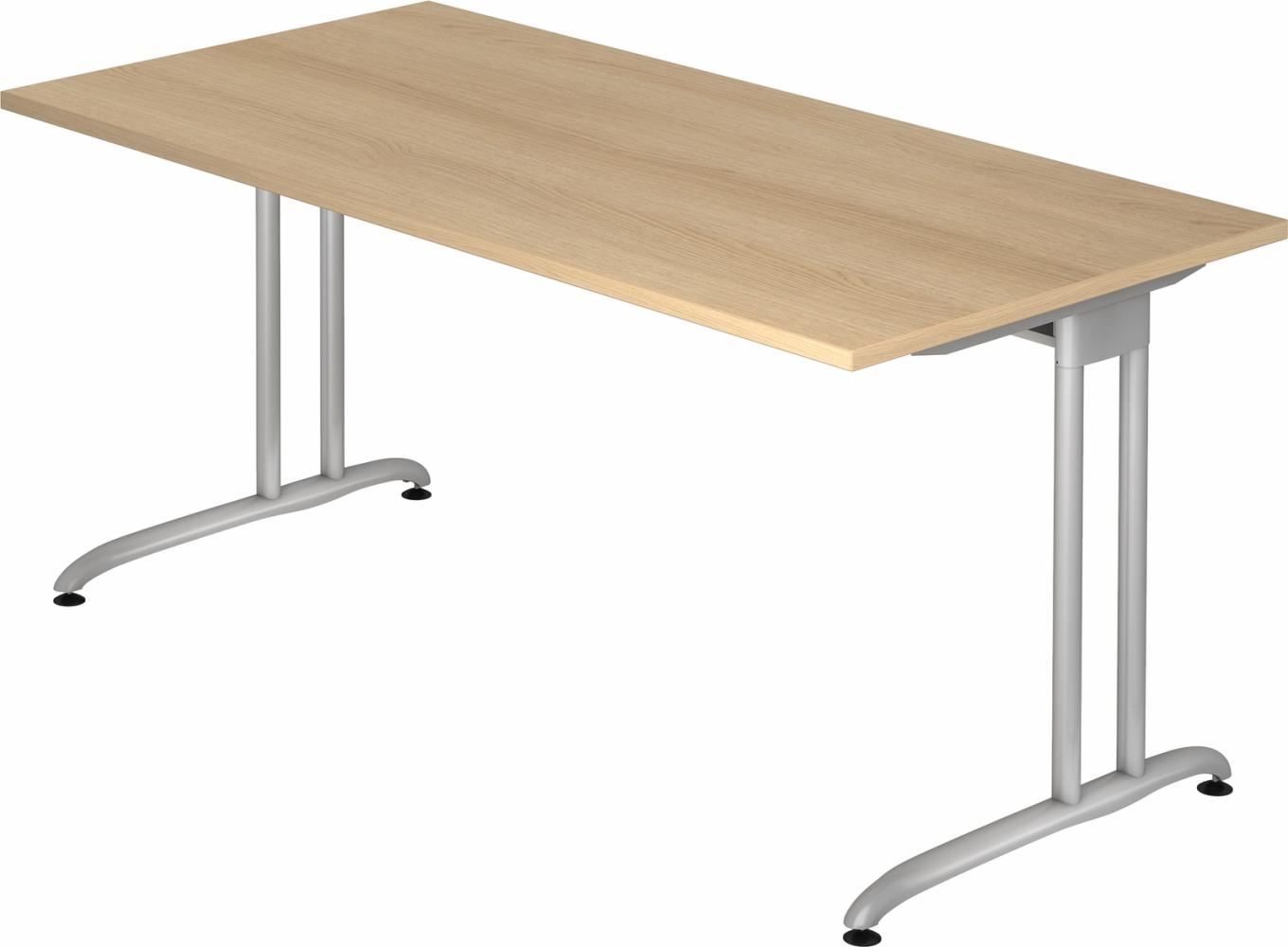 bümö Schreibtisch Serie 160x80 cm, Tischplatte aus Holz in Eiche, Gestell aus Metall in Silber - PC Tisch, Computertisch für's Büro, Office Bürotisch, BS-16-E Bild 1