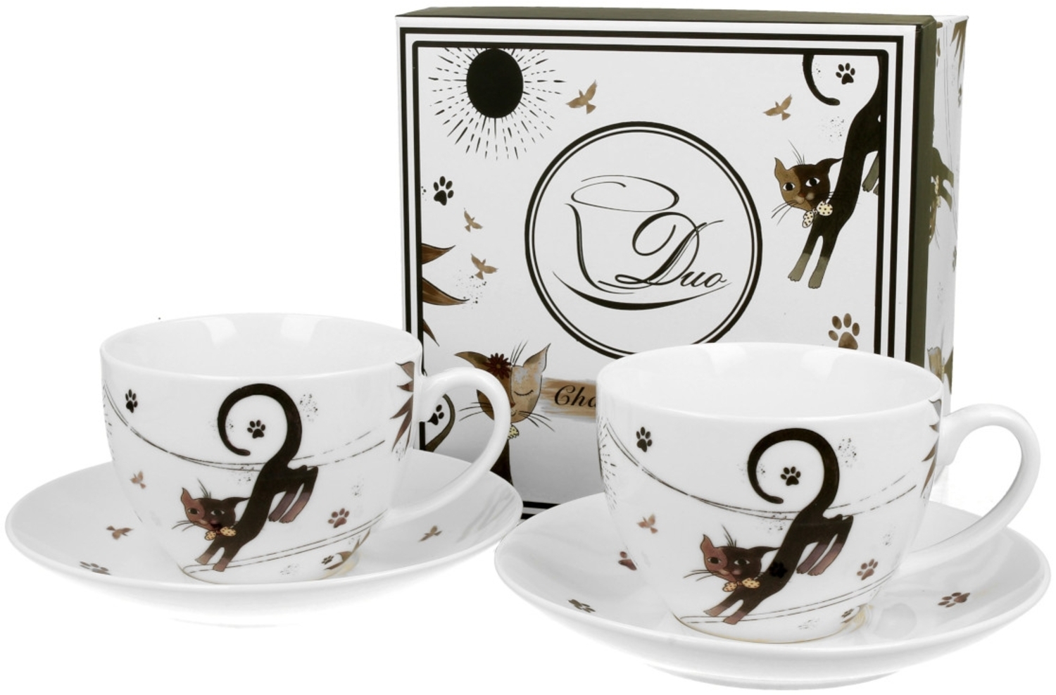 DUO ANIMALS 2er-Set Tassen 280 ml CHARMING CATS mit Untertassen, New Bone China Porzellan Bild 1