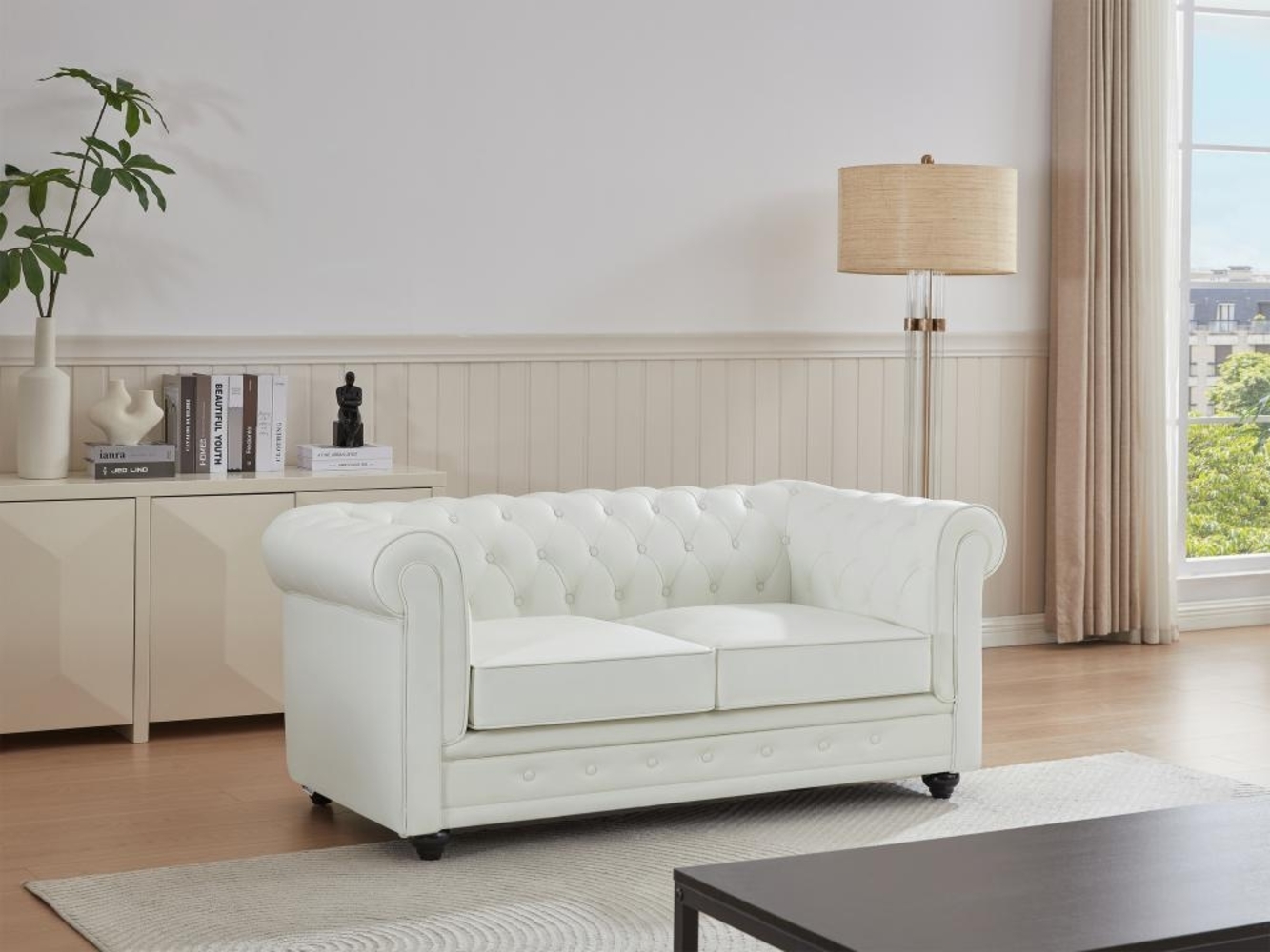 Vente-unique - Ledersofa 2-Sitzer - Büffelleder - Weiß - CHESTERFIELD Bild 1