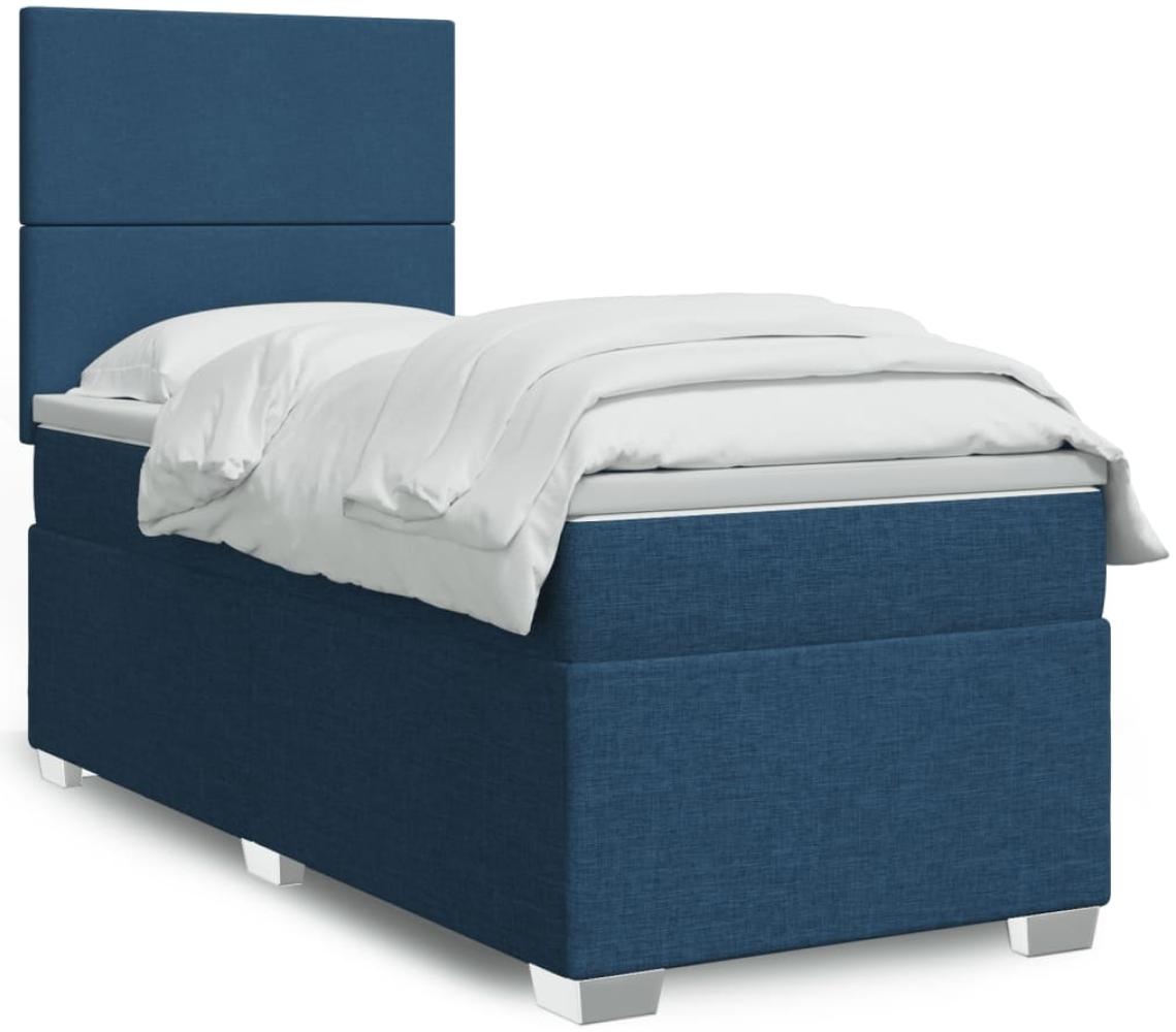 vidaXL Boxspringbett mit Matratze Blau 100x200 cm Stoff 3292698 Bild 1