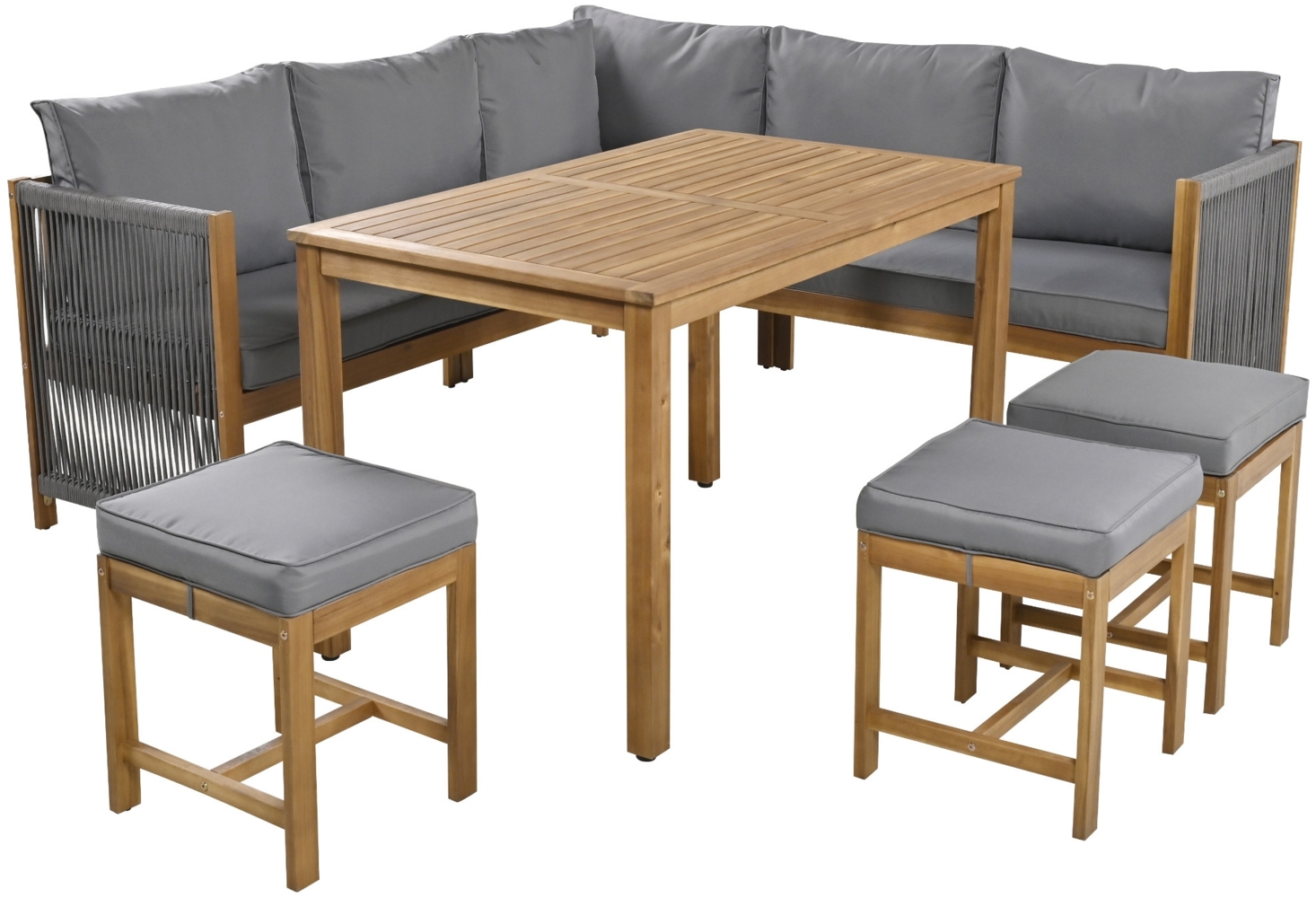 Merax Event-Sofa-Esstisch- und Hocker-Set mit bequemen Kissen, Terrassenmöbel, Outdoor-Tisch- und Stuhl-Set für 7–8 Personen, grau Bild 1