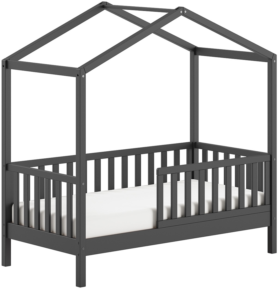 Hausbett >Junior< in Kiefer Anthrazit, Massivholz - 148x150,6x75,8cm (BxHxT) Bild 1