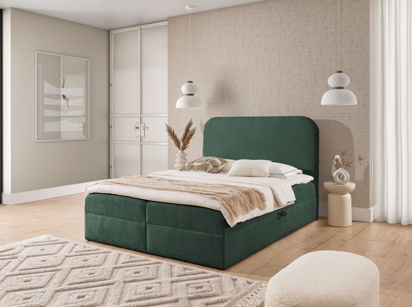 Boxspringbett Schlafzimmerbett AMADOR PREMIUM 140x220cm Stoff Coral Meeresgrün Bild 1