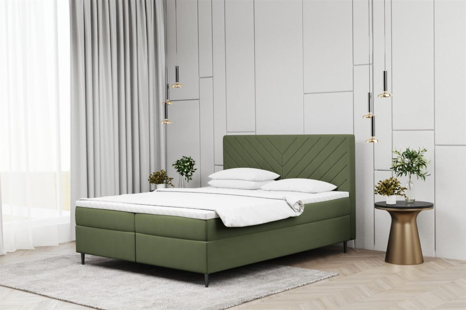 Boxspringbett Schlafzimmerbett BONITA 200x220cm in Stoff Matt Velvet Olive Bild 1