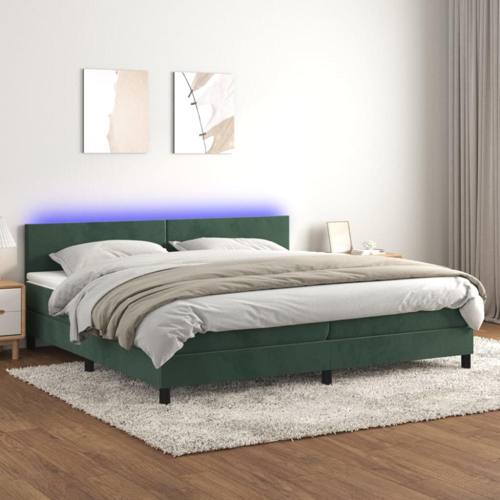 vidaXL Boxspringbett mit Matratze & LED Samt Dunkelgrün 200 x 200 cm, Härtegrad: H2 [3134306] Bild 1