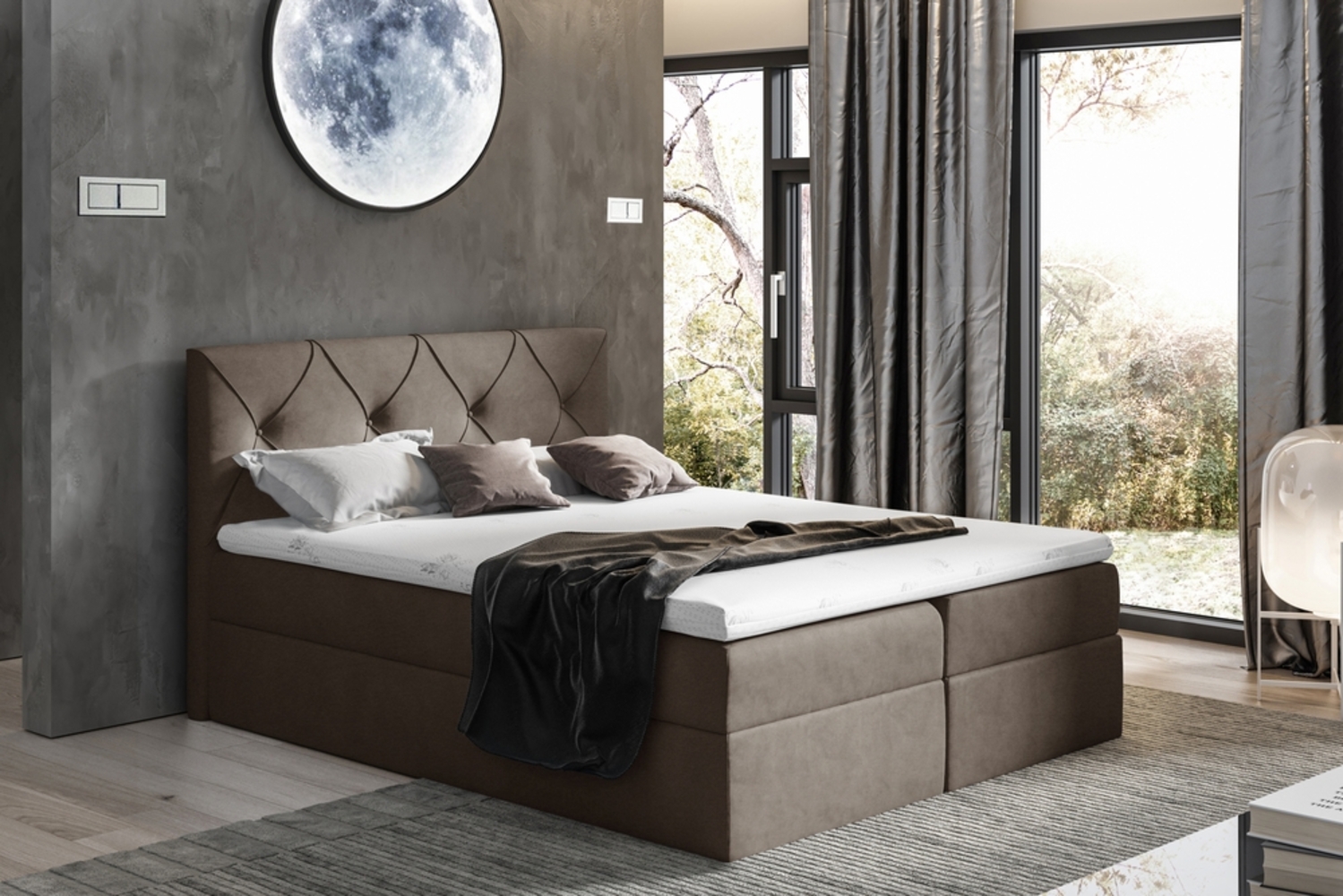 99rooms Arian Boxspringbett Velours 160 x 200 cm Braun Bild 1