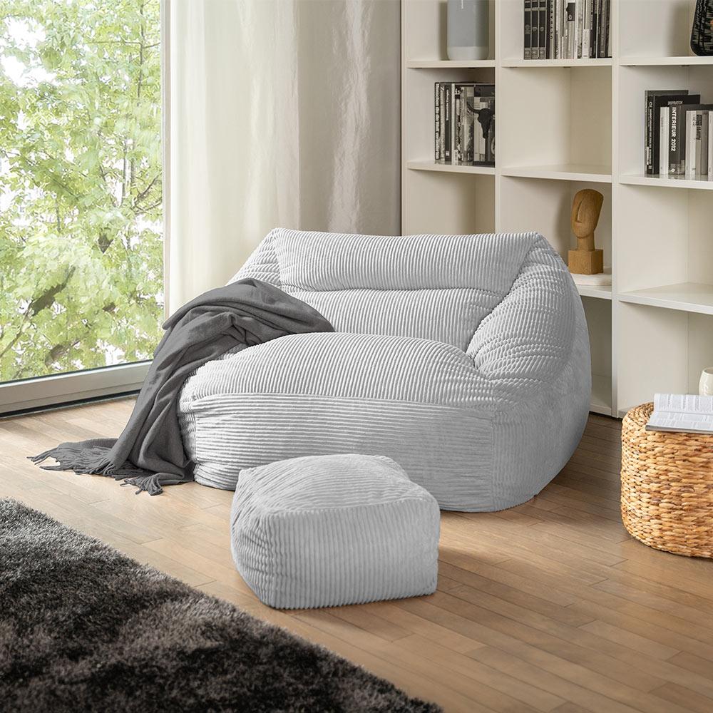 HOME DELUXE Sitzsack mit Hocker COZY – Hellgrau Bild 1