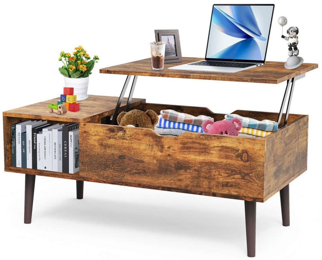 SURFOU Couchtisch Coffee Table Höhenverstellbar Wohnzimmertisch mit Stauraum (Versteckten Fächern 50*100*44 CM), Lift Top Coffee Table Pull Up Ausklappbarer für Wohnzimmer Bild 1