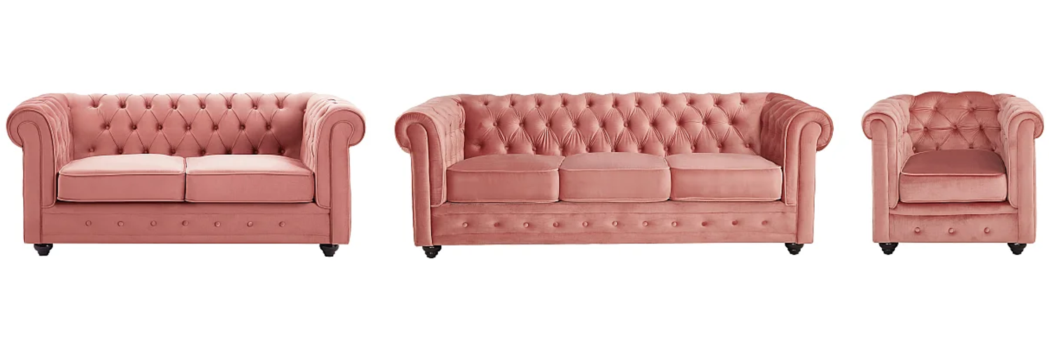 Vente-unique - Sofa 3-Sitzer & 2-Sitzer & Sessel - Samt - Pastellrosa - CHESTERFIELD Bild 1