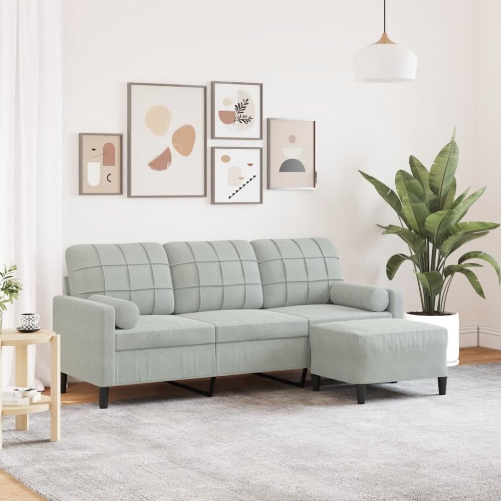 vidaXL 3-Sitzer-Sofa mit Hocker Hellgrau 180 cm Samt 3278267 Bild 1