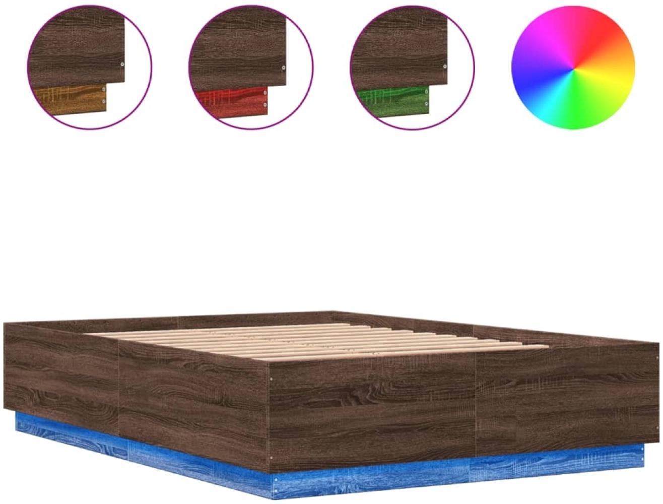 vidaXL Bettgestell mit LED Braun Eichen-Optik 150x200 cm Holzwerkstoff 3209610 Bild 1