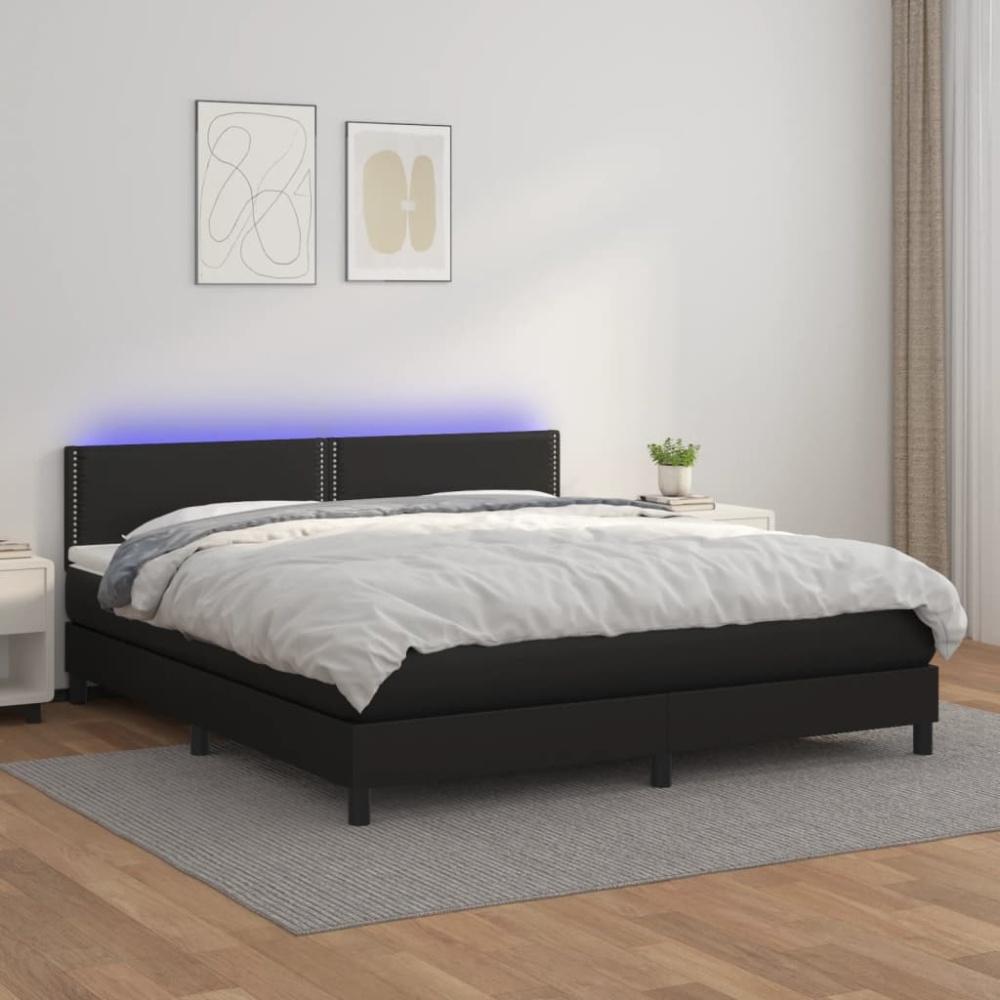 vidaXL Boxspringbett mit Matratze & LED Schwarz 160x200 cm Kunstleder 3134171 Bild 1