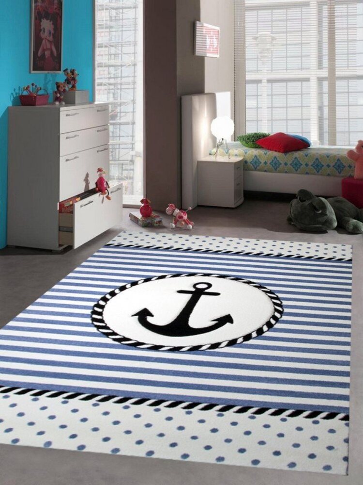 Carpetia Kinderteppich Teppich Kinderzimmer Babyzimmer Jungen Anker blau crème schwarz, rechteckig, Höhe: 13 mm Bild 1