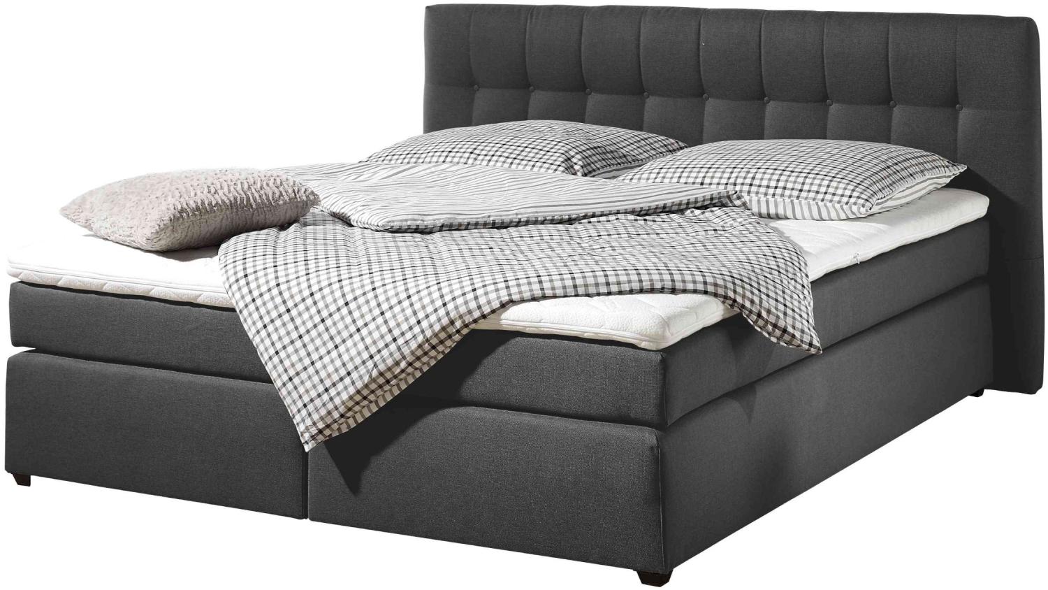 Maintal Boxspringbett Jeremy, 100 x 200 cm, Strukturstoff, Bonellfederkern Matratze H2, anthrazit Bild 1