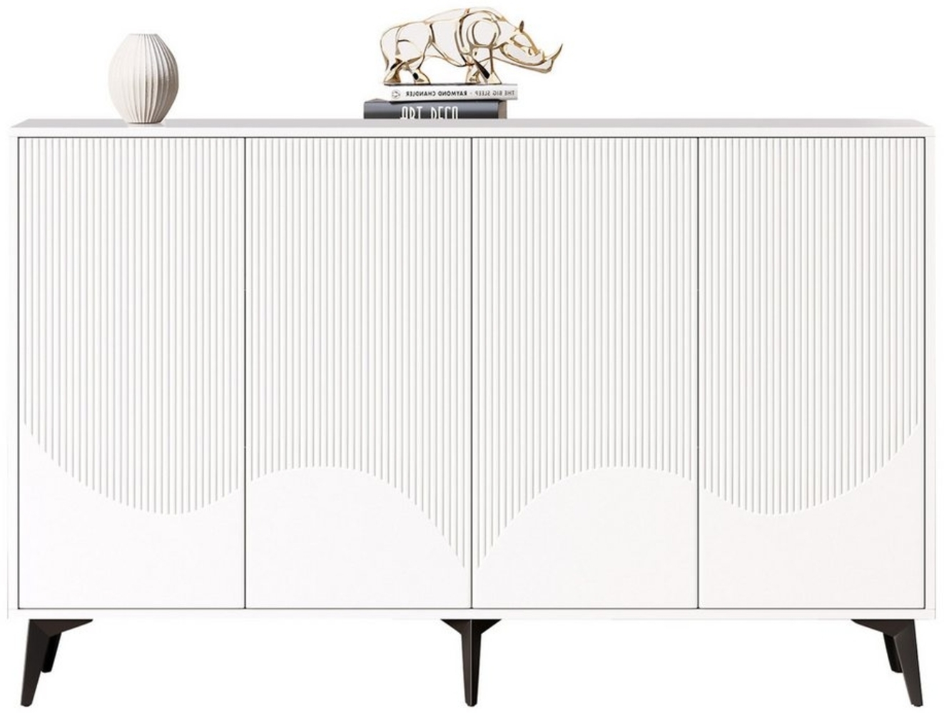 HAUSS SPOLE Sideboard Kommode mit verstellbaren Einlegeböden, 4 Türen, Metallbeine Weiß (Kommode, Anrichte, Wohnzimmerschrank, Eckschranke, 1 St, 4 Türen), mit verstellbaren Einlegeböden Bild 1