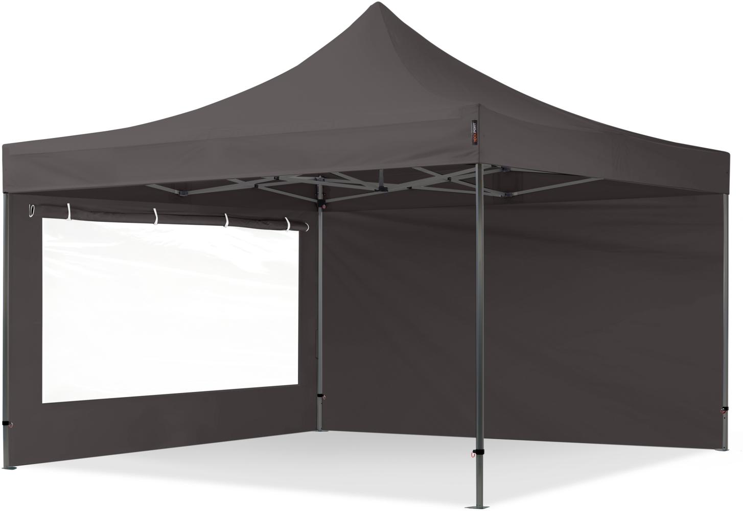 4x4 m Faltpavillon, PREMIUM Stahl 40mm, Seitenteile mit Panoramafenstern, dunkelgrau Bild 1