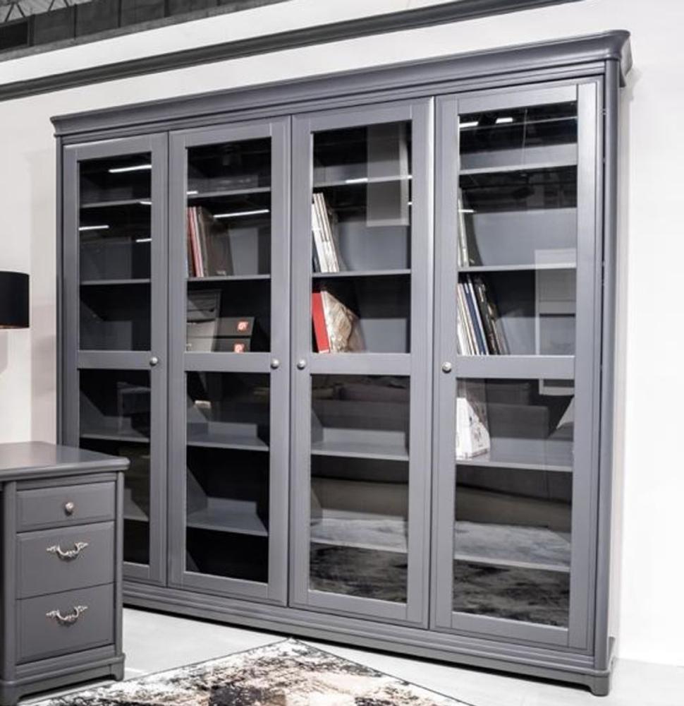 Casa Padrino Landhausstil Bücherschrank mit 4 Glastüren Grau 234,4 cm Bild 1