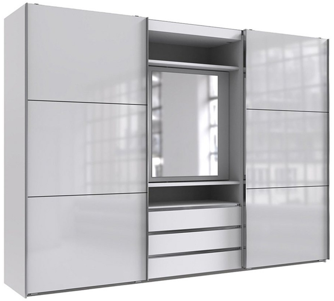 Lomadox Kleiderschrank MIDLAND-43 in weiß Schwebetüren mit Glasfronten Spiegelelement 300 x 216 x 65 cm Bild 1