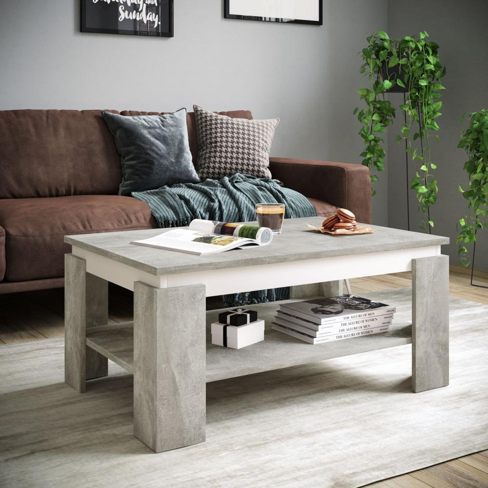 Couchtisch >TIM II< in beton/weiß aus Holzwerkstoff - 90x40x60cm (BxHxT) Bild 1