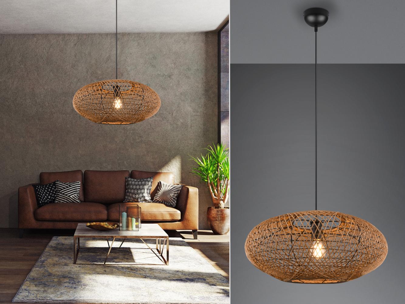 Große LED Pendelleuchte 1-flammig Korbgeflecht aus Sisal, Ø 52cm Bild 1