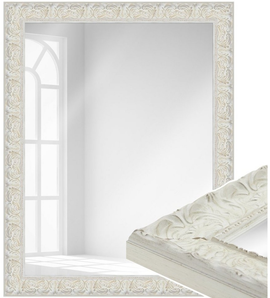 WANDStyle Wandspiegel E033, Weiß, aus Massivholz im Barock Stil Bild 1