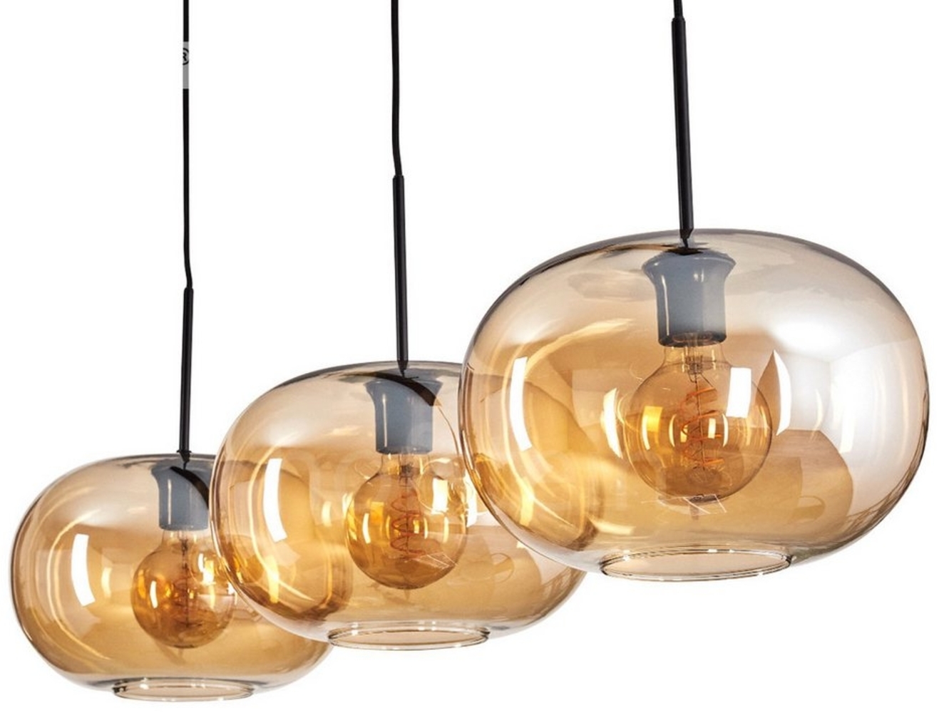 hofstein Hängeleuchte Hängelampe aus Metall/Glas in Schwarz/Bernsteinfarben, ohne Leuchtmittel, Leuchte mit Glasschirmen(30cm),max. 145,5cm, 3xE27, ohne Leuchtmittel Bild 1