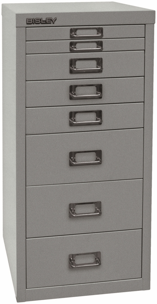 Bisley Multidrawer Schubladenschrank aus Metall mit 8 Schubladen DIN A4 ohne Sockel - Farbe: Silber, L298-355 Bild 1