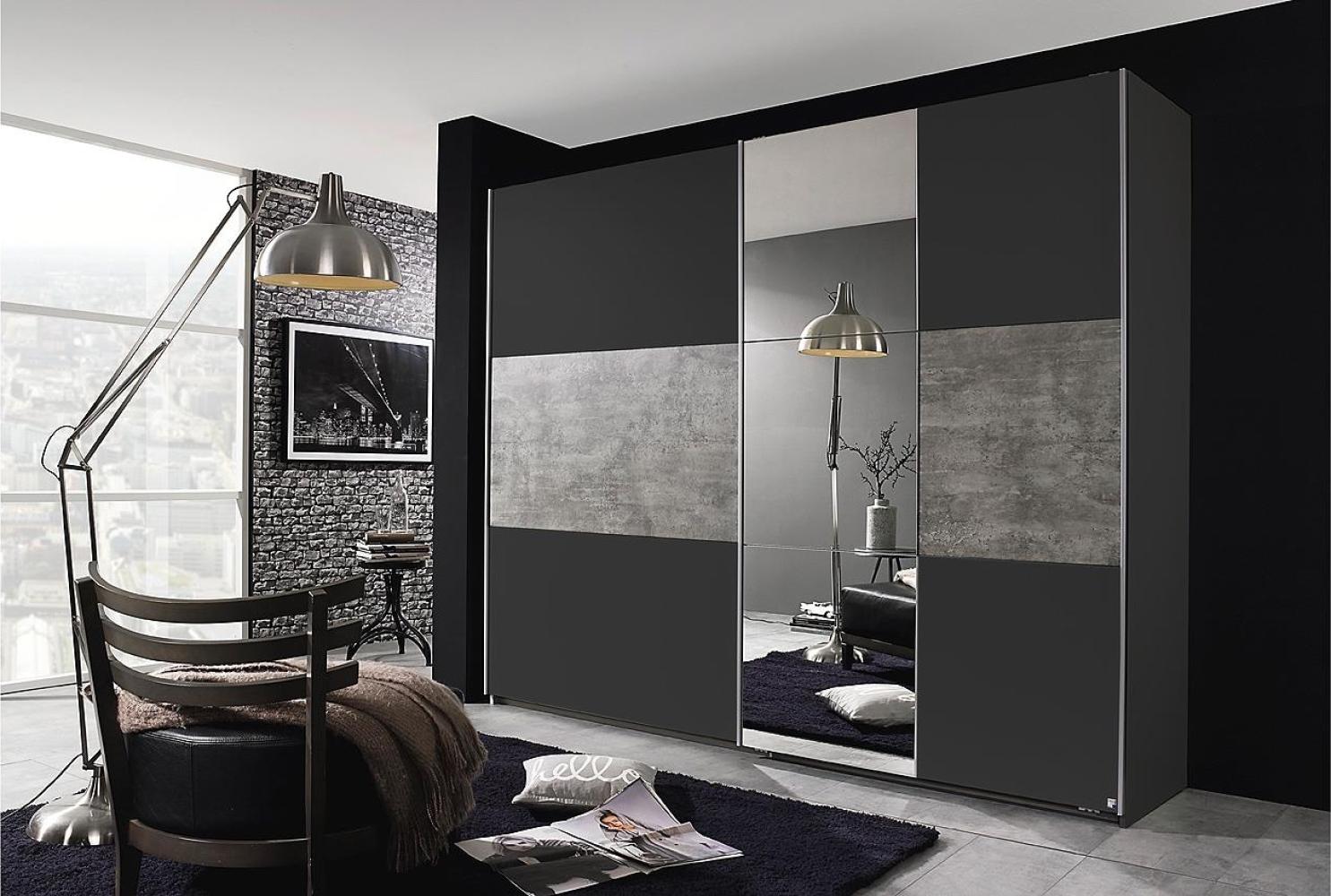 Schwebetürenschrank PRENZLAU Kleiderschrank grau metallic 261 cm Bild 1