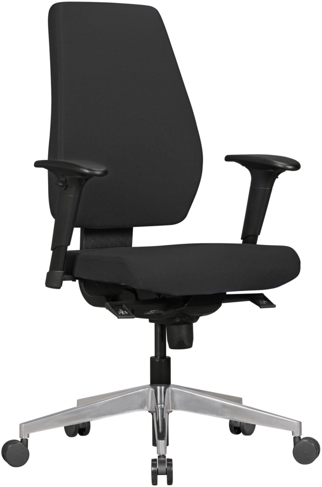 Bürostuhl DARIUS mit Stoff-Bezug in Schwarz, Design Schreibtisch-Stuhl mit Synchromechanik & Armlehnen, Drehstuhl Drehsessel ergonomisch 120 kg Bild 1